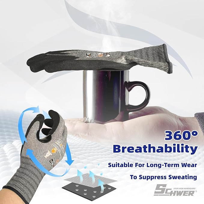 Schwer AIR-SKIN Cut Resistant Gloves AR5918 with Extreme Lightweight&Thin, Level 5 Wire Metal Gloves for Refined Work, Touch-screen, Fiberglass-free, 3D-Comfort Fit, Breathable, Black 2 Pairs (XL)