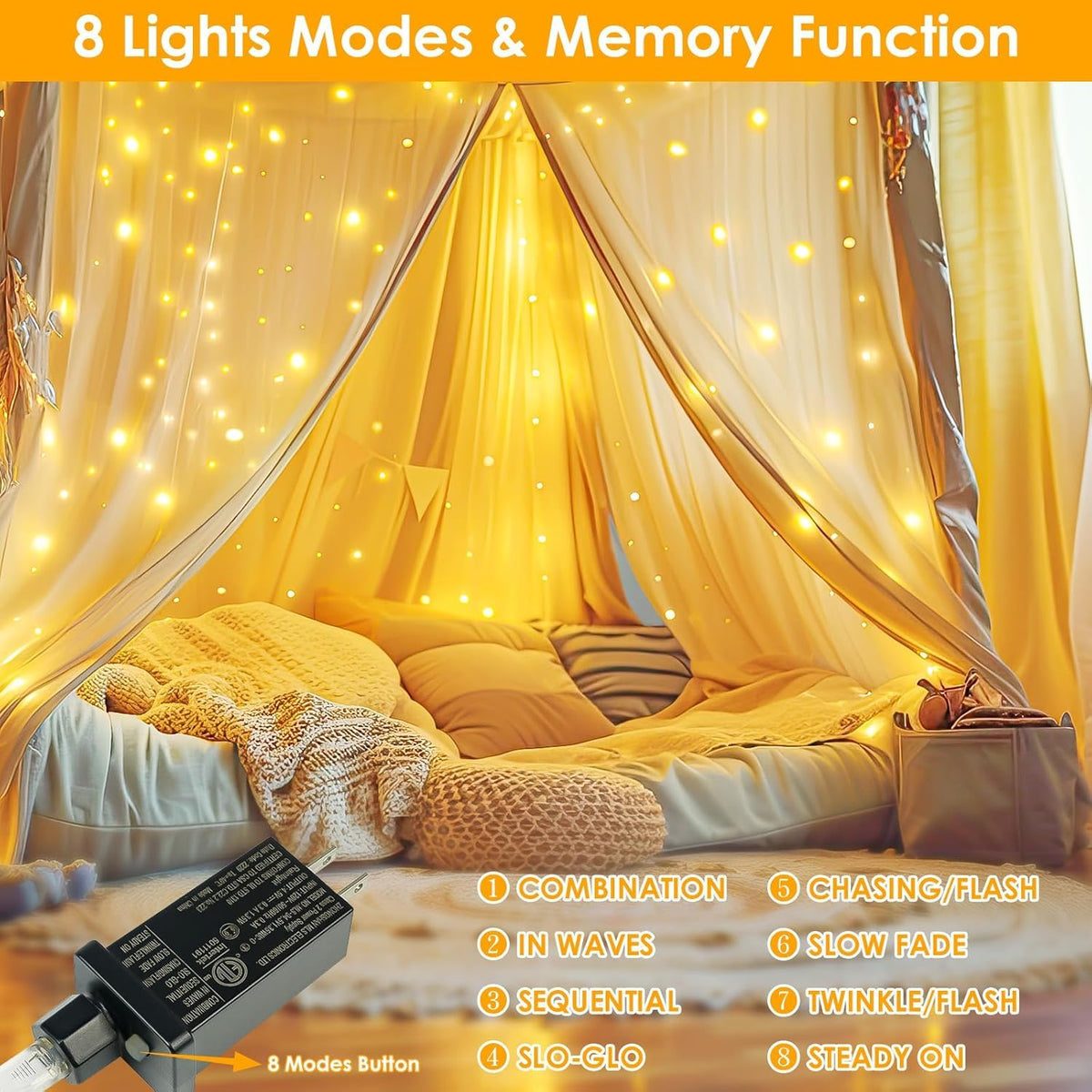 99FT 300 LED Fairy Lights Plug in, Extra-Long Twinkle Lights Warm White