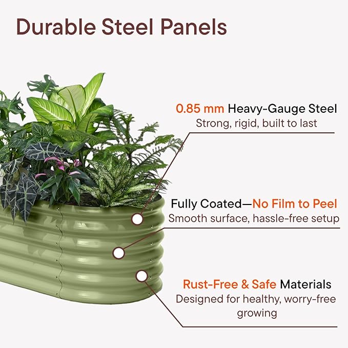 4-Pack Raised Garden Bed 6x2x1.5 ft, 17" Tall Galvanized Metal Planter Boxes Outdoor, Durable Steel Flower Bed for Herb Strawberry, Zn-Al-Mg Garden Boxes for Small Space - Moss Green