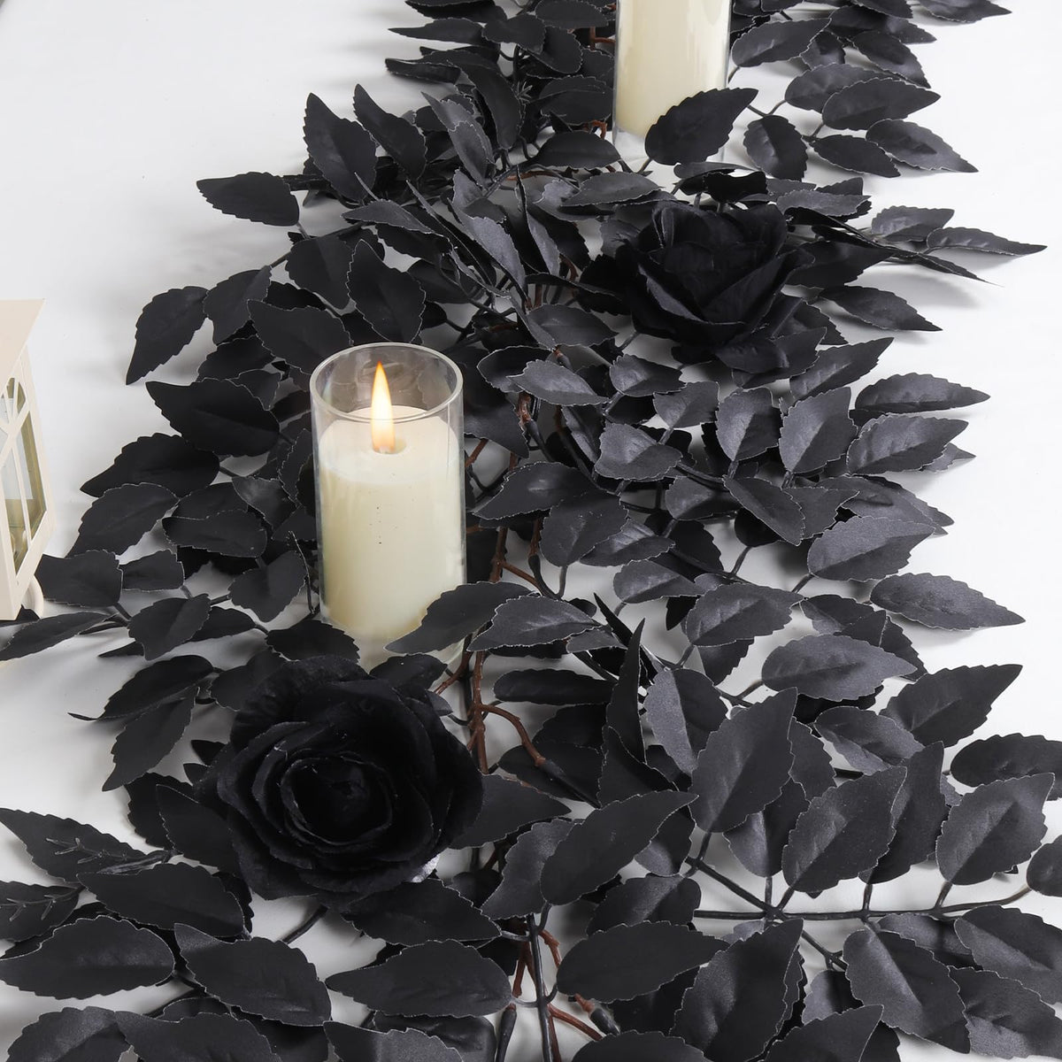 RECUTMS 2PCS Artificial Black Silk Leaves Vine Halloween Garland 5.9Ft
