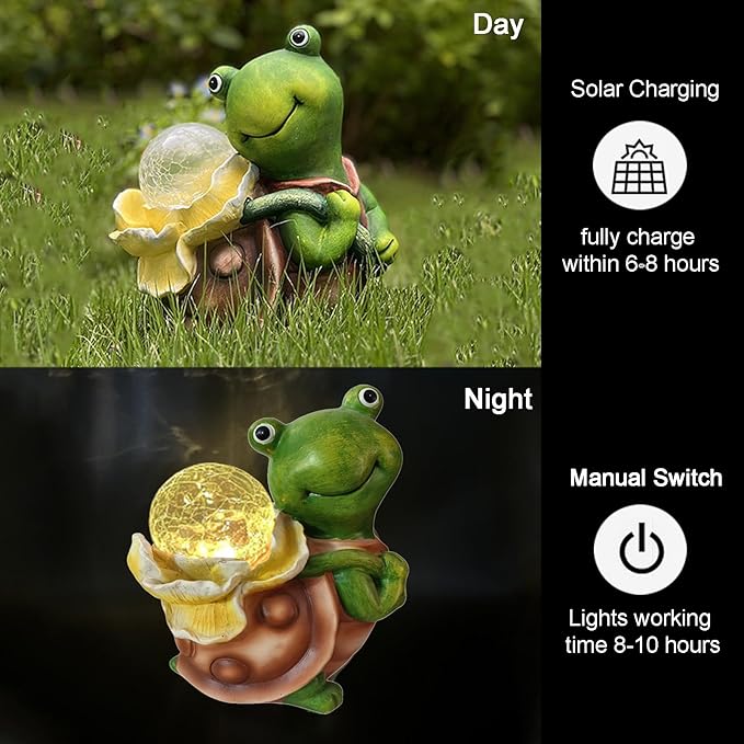 Maikall Rish Solar Garden Turtle Statue with LED Light Decorative Cute Turtle Carrying Lantern Design Outdoor Lawn Ornament(Yellow Flower)