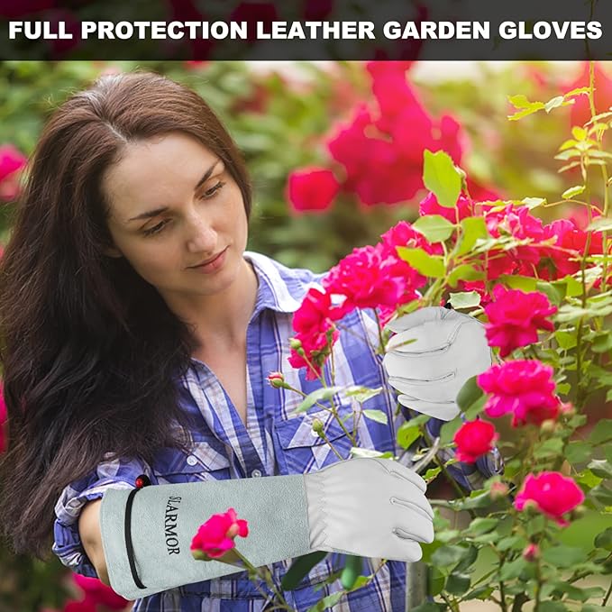 SLARMOR Long-Gardening-Gloves Women/Men-Thorn proof Rose Pruning Heavy Duty Gauntlet-XS