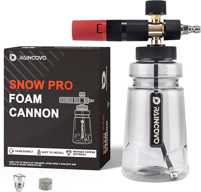 Foam Cannon Wide Mouth for Pressure Washer, Thick Snow Foam Lance for Car Wash, Adjustable Soap Cannon with 1/4 Inch Quick Connector, Additional 1.1mm Orifice Nozzle