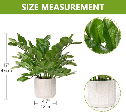 Briful Faux Plants Indoor 17" Artificial ZZ Plants in Ceramic Pot Fake Potted Zamioculcas Silk Plants for Home Table Decor Bedroom Aesthetic (1Pack)