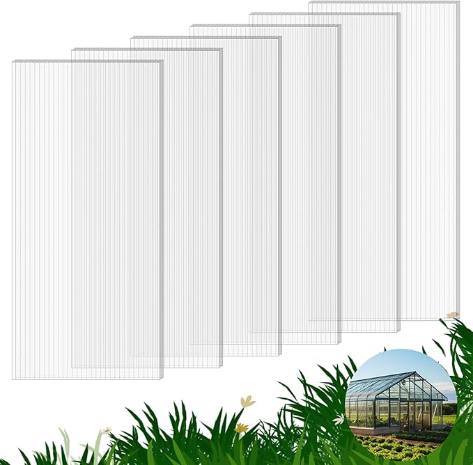 6 Pack Polycarbonate Greenhouse Panels, 6' x 2' x 0.24" Twin-Wall Polycarbonate Sheets for All Weather Green house Covering, Clear Greenhouse Panels, Excellent Light Transmission & Weather Resistance
