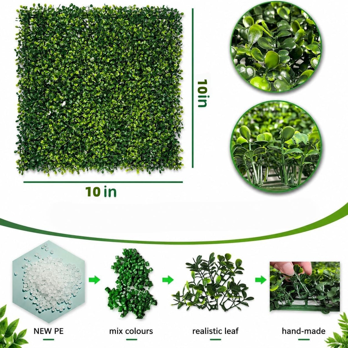 Bybeton Artificial Grass Wall Panel,10"x 10"(12Pcs) Boxwood Faux Green Wall Panels for Interior Wall, Backdrop Wall,Garden Wall and Indoor Outdoor Plant Wall Decor