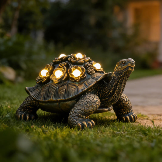 Brilliant Prospect Outdoor Solar Turtle Decor, Resin Succulent Turtle Statue with Waterproof LED Lights, Garden Gift for Plant Lovers for Patio, Balcony, Yard Ornament