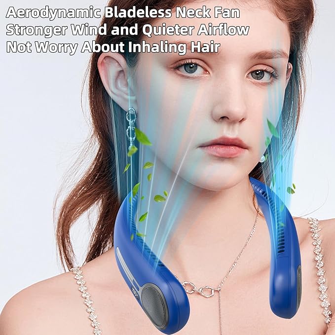 Portable Neck Fan,Hands Free Personal Wearable Bladeless Fan,6000mAh USB Rechargeable,360° Cooling,LED Display,4-Speeds,Birthday Gifts for Men Women Dad Mom,Valentines Day Gifts for Her Him (Navy)