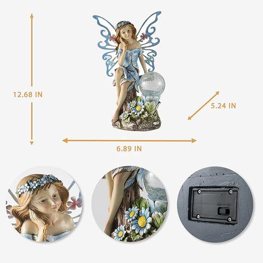 Garden Fairy Decor,Solar Outdoor Statues, Fairy Garden Accessories, Fairy Figurine for Outside Gifts,Resin Ornaments for Patio Yard Lawn,Size6.89 x 5.24x 12.68 inches