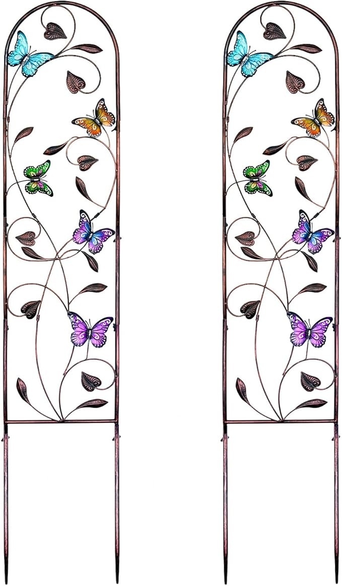 aboxoo Set of 2 Packs Butterfly Metal Garden Trellis for Climbing Plants,Outdoor Decorative Flowers Arch Fence Trellis for Outdoor Patio,Garden,Lawn,Yard,Backyard,Wall Brackets,60'' H x 11'' W