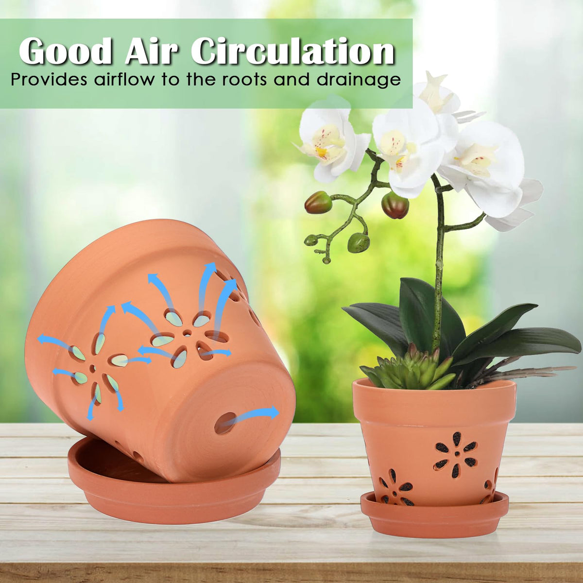 JUXYES Small 4" Hollowed Out Terracotta Orchid Pots with Holes and Saucer