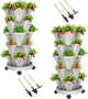 DUNCHATY Stackable Planter, Vertical Garden Planter with Wheels and Garden Tools, Strawberry Planter Indoor/Outdoor 5 Tier Herb Planter Pots for Growing Vegetables and Succulents,Gray
