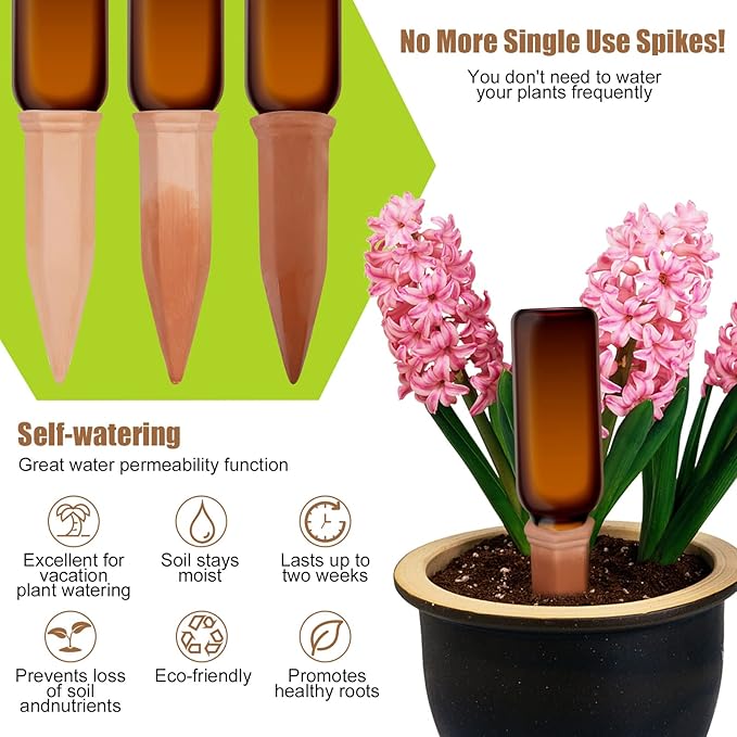 APPD Terracotta Watering Stakes15 Pack Automatic Plants Watering Devices Terracotta Self Watering Spikes for Wine Bottles Great for Indoor & Outdoor Plants