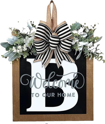 Last Name All Year Wreath, for Front Doors, Spring, Fall, 26 Last Name Letters All Year Round Wreaths, Suitable for Wedding Decorations, Home Porches, Farmhouses, Yards, Garden Decorations, Gifts (B)