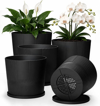 5 Plant Pots Indoor,4.8+5.5+6+6.5+7 In Flower Pots with Saucers & Drainage