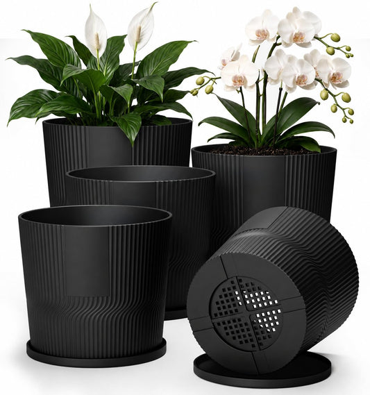 5 Plant Pots Indoor,4.8+5.5+6+6.5+7 In Flower Pots with Saucers & Drainage