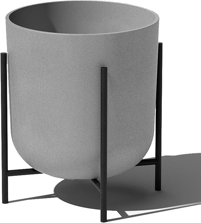 Veradek Mason Series Raised Lima Planter - Round Planter for Patio/Balcony | Plastic-Stone Composite w/Metal Plant Stand | Modern Décor for Plants