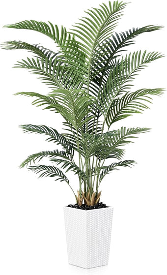 VeriNatural 6FT Artificial Palm Tree - Tall Fake Tree with White Taper Planter & Pebbles, UV Resistant for Indoor & Outdoor Decor - Large Potted Faux Plant for Living Room, Office, Home Decor,VN130