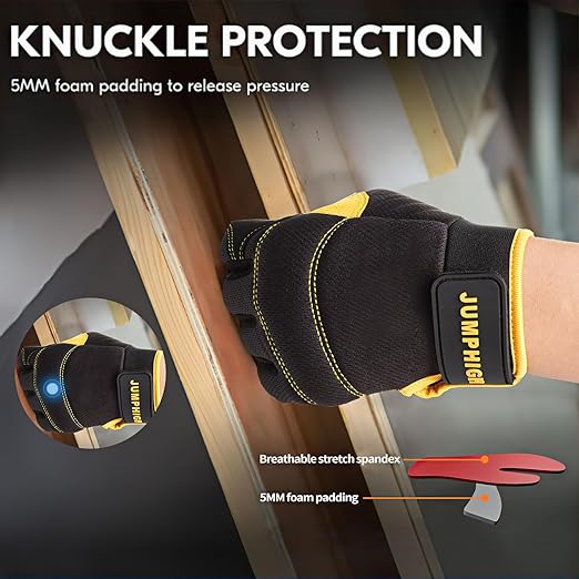 JUMPHIGH Mens Work Gloves, Synthetic Leather Mechanic Gloves, Utility, Touchscreen, Multipurpose, Construction, Warehouse, Truck Driving (L)