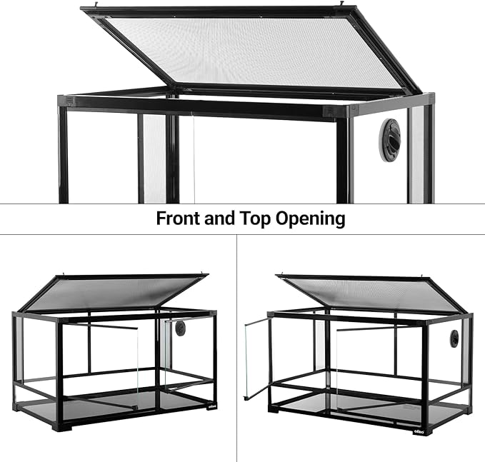 OIIBO Glass Reptile Terrarium, 32"x16"x16" Bearded Dragon Tank with One-Hand Opening Front Doors, Top and Front Ventilation, Reptile Lounge Habitat for Bearded Dragon Ball Python Snake Gecko