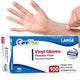 CARE PLUS Latex-Free Vinyl Gloves Clear Large Size 100 Count | Heavy Duty, Non-Sterile, Powder-Free, Rubber | Food Prep, Kitchen & Cleaning Gloves, Ideal for Professional Use