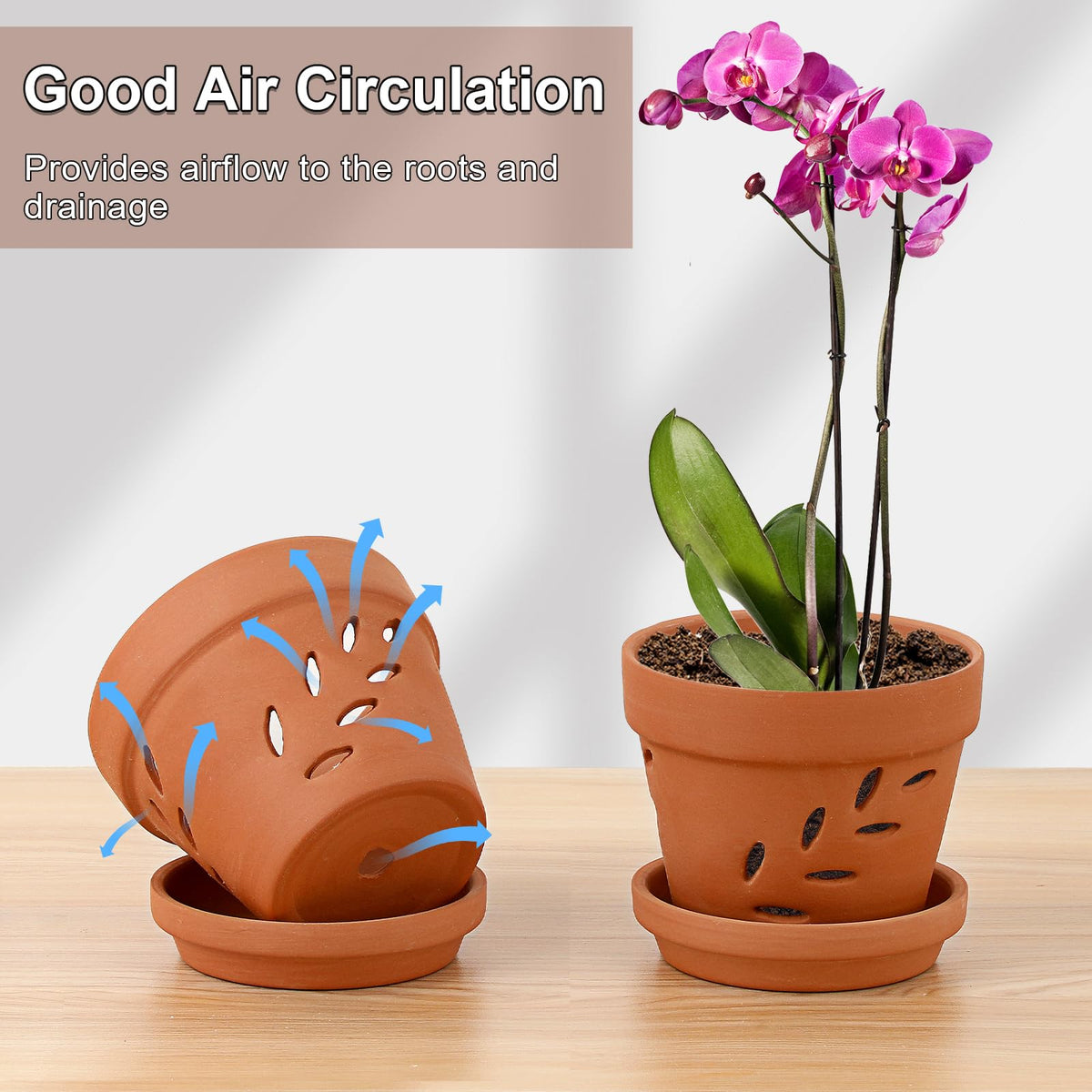 JUXYES 4" Hollowed Out Small Terracotta Orchid Pots with Holes and Saucer