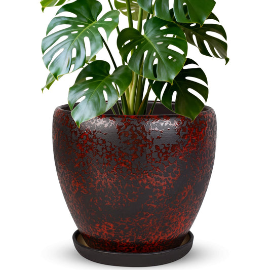 Ceramic Plant Pots With Saucer & Drainage Hole, 10 inch Indoor Flower Pots