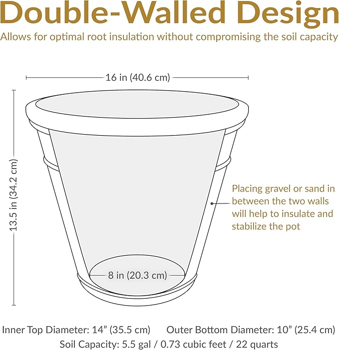 Sunnydaze 16-Inch Arabella Large Plant Pot - Polyresin Insulated Round Outdoor Planter with Drillable Drainage Holes - Rust