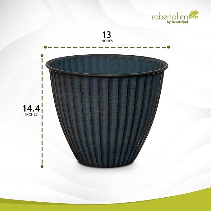 Headwind Monroe Natural Ironstone Collection - 14 Inch Ocean Blue Plant Pot – for Succulent Pots, Flower Pot, Planters for Indoor Plants & Outdoor Planter Pots for Plants by Robert Allen
