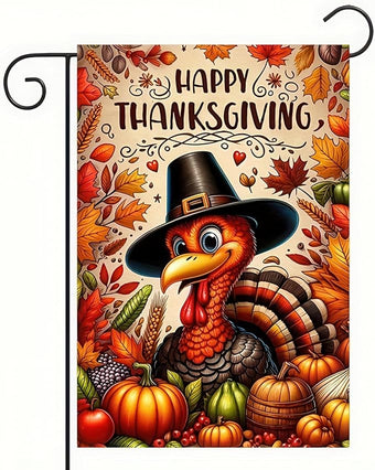 Happy Thanksgiving Garden Flag - 12x18 Inch Be Thankful Decorative Turkey Fall Flag for Thanksgiving Day Harvest Fall Autumn Yard Outdoor