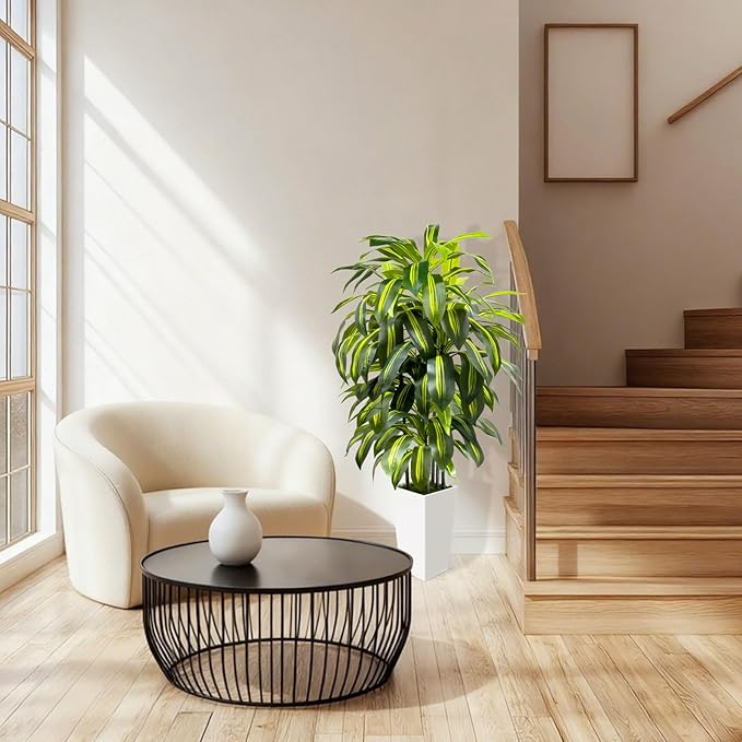 5FT Fake Plant Artificial Dracaena Tree Indoor - Faux Plants Indoor Tall with White Planter - Fake Tree Floor Plant Artificial Plants Decor for Living Room Office