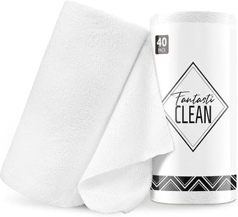Fantasticlean Microfiber Cleaning Cloth Roll -40 Pack, Tear Away Microfiber Towels, 12" x 12", Reusable, Washable, Scratch Free, Ultra Absorbent Dishcloth for All-Around Cleaning Supplies (White)