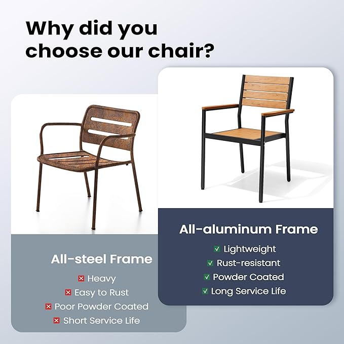 Pellebant Stackable Outdoor Dining Chairs Set of 6, Aluminum Patio Chairs with Arms, All-Weather for Garden, Lawn, Deck, Porch and Yard, Brown