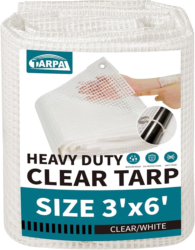 TARPAL 3'x6' Clear White Tarp Heavy Duty Waterproof 12mil with Grommets or Zip Ties for Small Greenhouse for Outdoors Garden,Farm,Chicken Coops