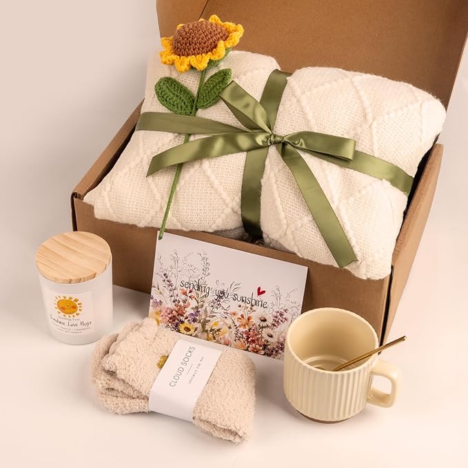 Anforsun Sending Sunshine Sunflower, Thinking of You Care Package Unique Gift Baskets for Women, Best Friend Birthday and Get Well Soon