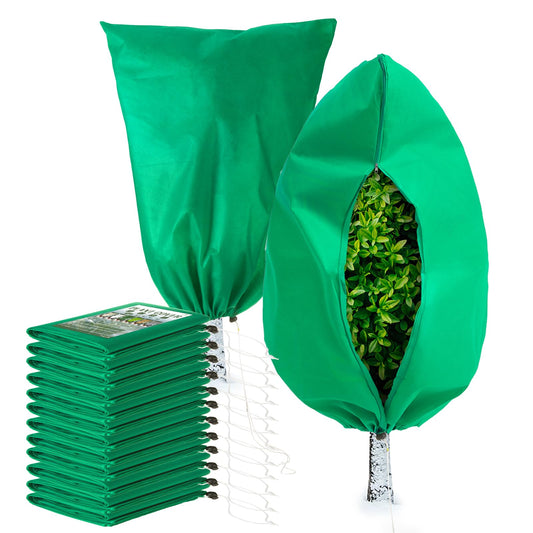 Homimp Plant Covers Freeze Protection,12 PCS Frost Covers with Zipper Drawstring (23.6" x 31.5") Plant Protection Cover Bags for Outdoor Winter Frost Cold Weather Shrubs Trees Jacket Covers,Green
