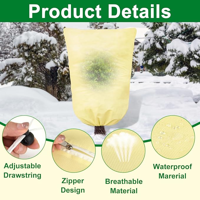 TRIITECH 2 Packs Plant Covers for Winter 80x120cm, Shrub Covers for Winter, Plant Cover Freeze Protection, Cold Frost Protection Cover with Zipper Drawstring(80gsm)