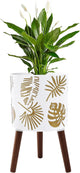 12 Inch Planter, Plant with Stand, Large Planters for Indoor Plants,Flower Pot with Drainage Holes for Outdoor,White and Gold