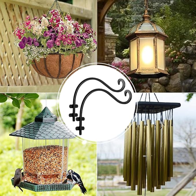 Maosen 16 Inch Plant Hangers Outdoor 2 Pack Black, Heavy Duty Plant Hanging Bracket Hook for Flowers Baskets Planter Pots Bird Feeder Lanterns Wind Chimes Outdoor Indoor