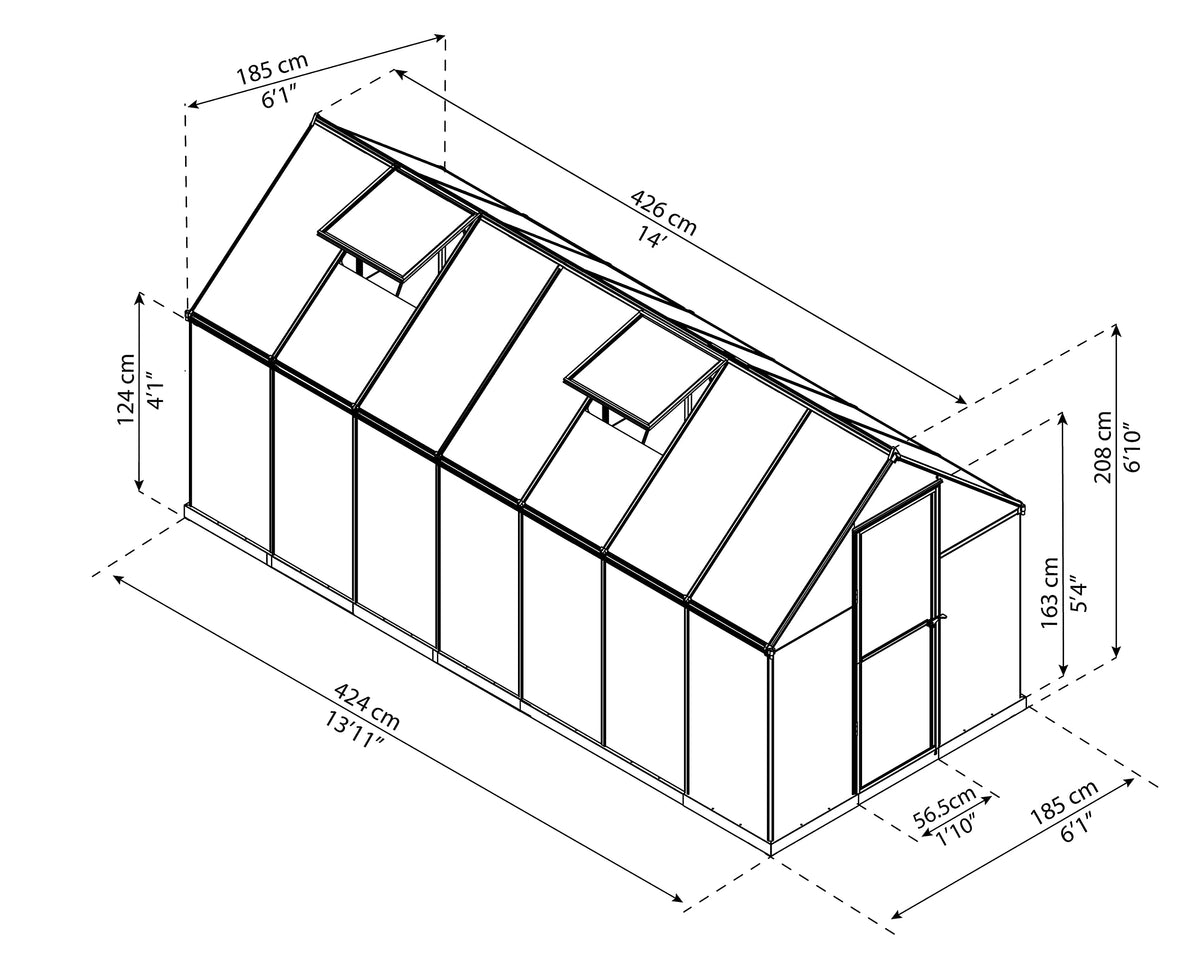 Palram - Canopia Mythos 6' x 14' Polycarbonate Aluminum Greenhouse, Silver