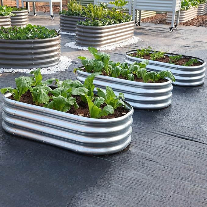 4x2x1 ft Galvanized Raised Garden Bed Outdoor, 3-Pack 12" Tall Metal Planter Boxes for Planting Vegetables, Flowers, Herbs, Tomato - Corrugated Rust-Resistant Elevated Garden Beds Kit, Silver