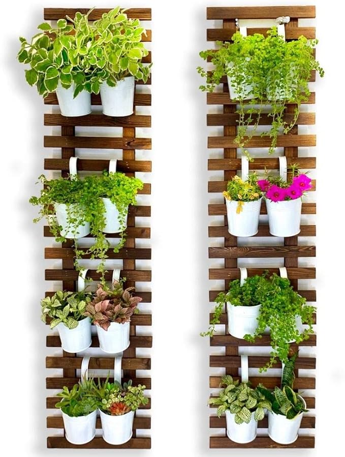 ShopLaLa Wall Planter - 2 Pack, Wooden Hanging Large Planters for Indoor Outdoor Plants, Live Vertical Garden, Plant Wall Mount Flower Pot Holder Hanger Stand Green Herb Wall Decor 47.2" (120cm)