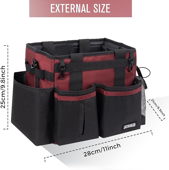 Compact Wearable Cleaning Caddy, Small Cleaning Caddy Supplies Organizer with Handle & Shoulder Straps for Housekeepers, Under Sink & Car Cleaning Tool Organizers Bag (AncoraRed)