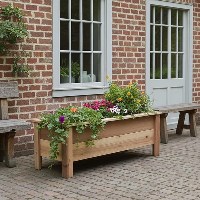 Cedar Raised Garden Bed Planter Box with Legs – Heavy Duty Outdoor Wooden Planter for Vegetables & Flowers, No Bending Elevated Design, Custom Size, Handmade in USA (60in x 15.5in x 16in)