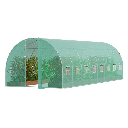 Happybuy 27.4x9.5x7.4 ft Walk-in Tunnel Greenhouse, Galvanized Steel Frame, Green PE Cover, Swing Door, 16 Roll-up Windows, Outdoor Plant Hot House