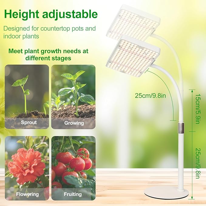 JINHONGTO Tabletop Grow Light LED Full Spectrum UV IR, Veg Seed Starting Seedlings Bonsai Houseplant Plant Light, Desk Grow Lights for Indoor Plants, 16"-24" Height Adjustable