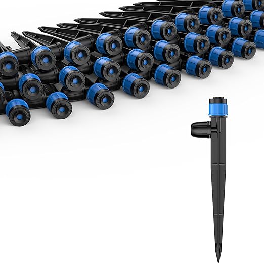 Pawfly 60 Pcs Drip Irrigation Emitters, Garden Drippers for Plants Watering System, Sprinkler Heads with Adjustable 360 Degree Water Flow, Drip Emitters for 1/4" Drip Irrigation Tubing