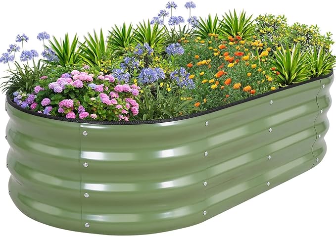 1MORE Galvanized Raised Garden Bed- Planter Garden Boxes Outdoor, Raised Beds for Gardening, 4x2x1ft Metal Garden Bed Kit for Vegetables Flower, Planter Raised Beds with Tools.Green