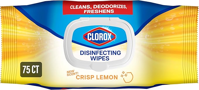Clorox Disinfecting Wipes, Bleach Free Cleaning, Crisp Lemon, 75 Count (Pack May Vary)