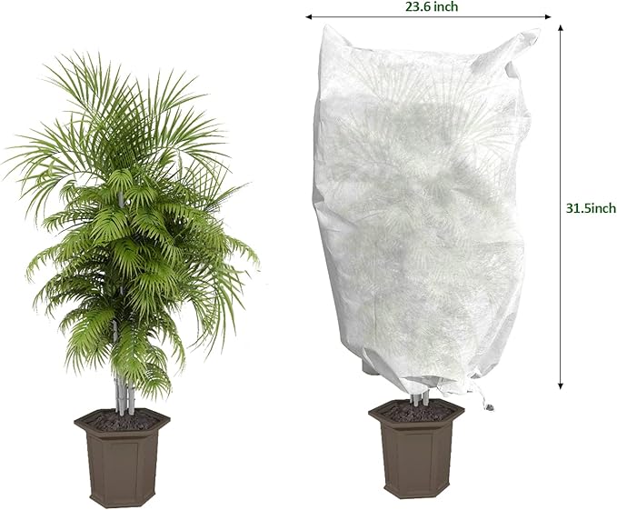 EAONE 12 Pack Plant Covers Freeze Protection, 24x32'' Winter Frosts Cloth for Outdoor Plants, Reusable Frost Blankets Drawstring Bags for Cold Freeze Sun Protection Bird Insect Prevention,White